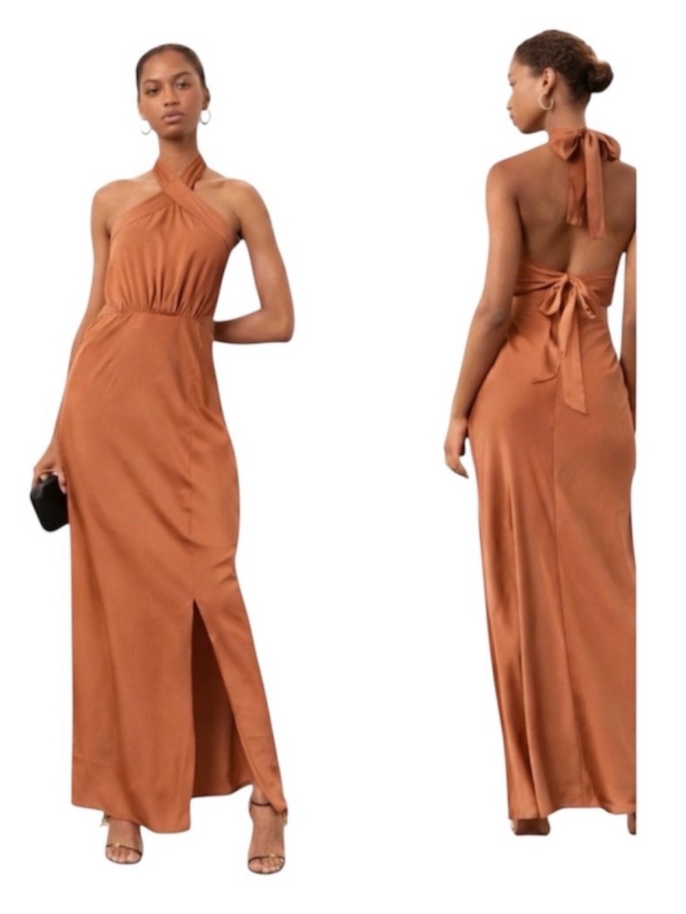 NWT Minkpink Womens Finlay Satin Halter Gown Clay Size XS
